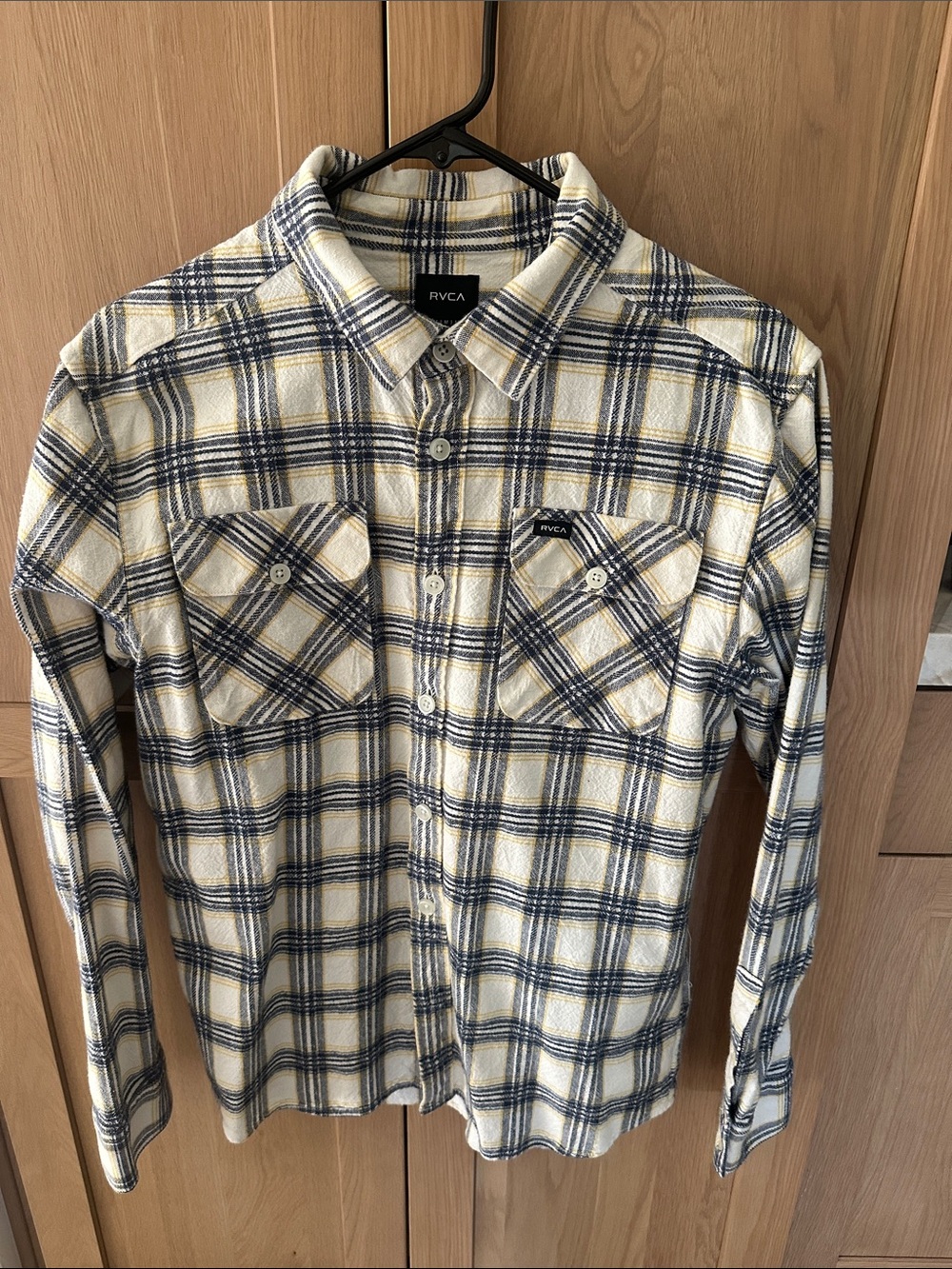 RVCA White, Yellow & Navy Plaid Button-Down Shirt